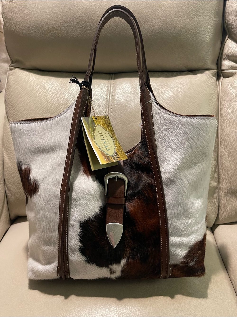 NWT  Cavalcanti Cowhide/Calf Hair Italian Leather Hobo Shoulder Bag viral